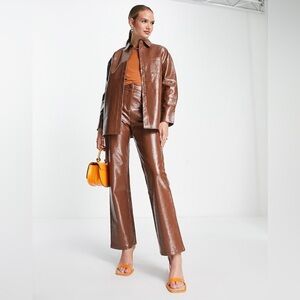 NWT 4th & Reckless Oversized Leather Look Set Chocolate Brown XL Top XXL Bottom